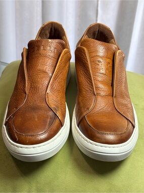 ZELLI ITALIANA  BROWN Men's Leather Slip-On Sneakers Tan CASUAL SHOES ROUND TOE